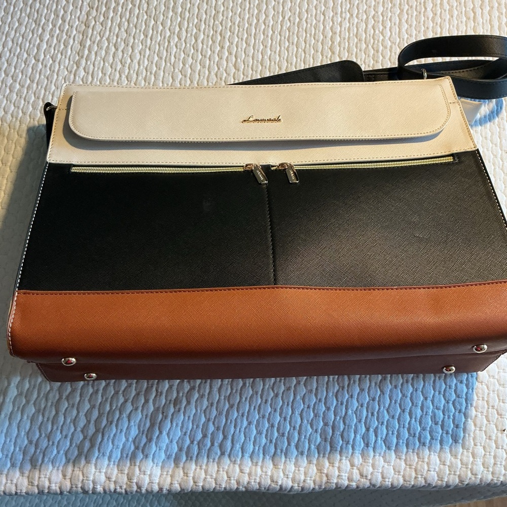 Colorblock Leather Messenger Bag - Black, White & Brown